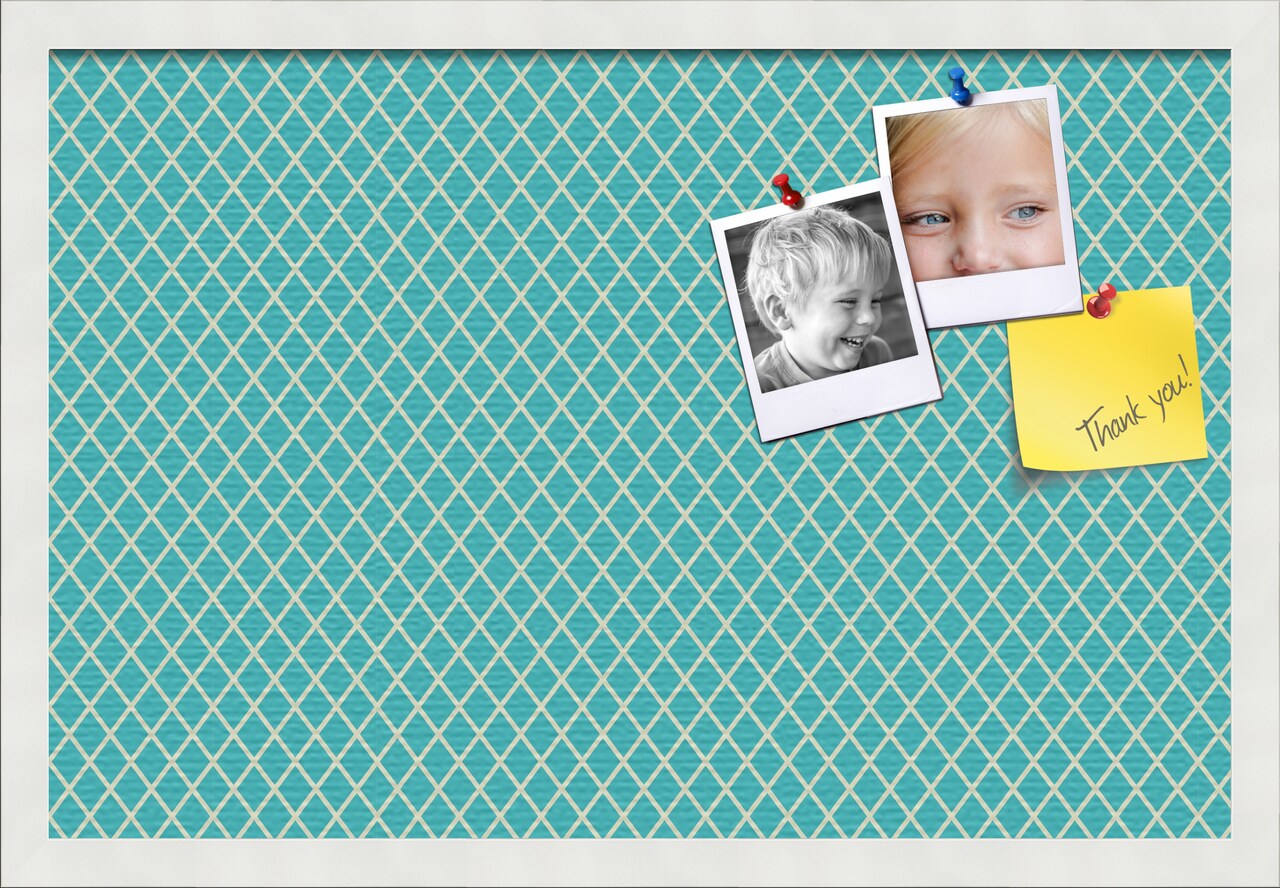 PinPix Custom Bulletin Board Neon Blue Diamond Poster Board Has a Fabric Style Canvas Finish, Framed in Satin White Frame, by ArtToFrames (PinPix-350)